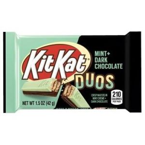 A mint and dark chocolate kit kat bar