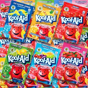 A variety pack of Kool Aid, 10 different flavours of American Drinks Sachets