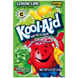 A sachet of Lemon and Lime Kool Aid, a drink powder imported from America.