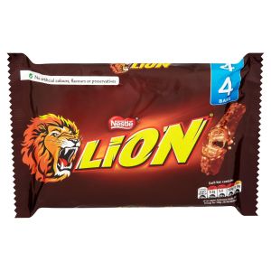A pack of 4 lion bars consisting of a combination of crispy filled wafer, chewy caramel and crunchy cereals covered in smooth milk chocolate.