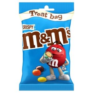 A treat bag of Crispy M&M's made from milk chocolate with a rice centre and crispy shell