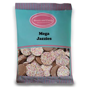 Mega Jazzies - 1Kg Bulk bag of milk chocolate flavour candy discs with sprinkles on top!
