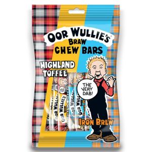 Retro sweets - A 150g bag of Oor Wullies chew bars, Highland Toffee and Iron Bru flavour.
