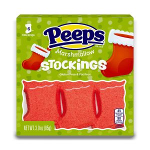 A pack of 6 stocking shaped Peeps Marshmallows, American sweets imported to the UK
