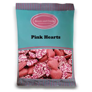 Pink Hearts - A bulk 1kg bag of retro strawberry flavour chocolate candy sweets shaped like hearts