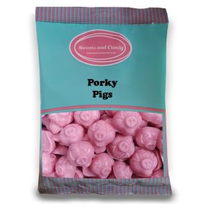 Porky Pigs - A bulk 1kg bag of retro strawberry flavour chocolate candy sweets shaped like pigs