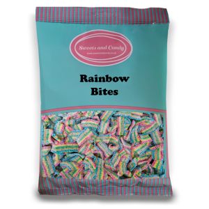 Rainbow Bites - A 1kg bulk bag of retro fizzy fruit flavour sweets shaped like bitesize pieces of belts