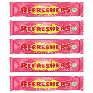 A pack of 5 strawberry refreshers chew bars, chewy retro sweets