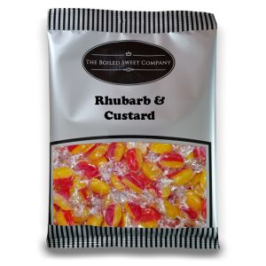 Rhubarb and Custard - 1Kg Bulk bag of traditional boiled sweets with a tangy rhubarb and creamy custard flavour.