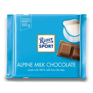 Ritter Sport Alpine Milk Chocolate - A special conching process gives this mixture of Alpine milk and cocoa its characteristic caramel and honey flavour.