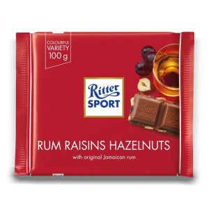 Ritter Sport Jamaican Rum, Raisins and Hazelnuts - Jamaican Rum soaked hazelnuts and raisins in milk chocolate