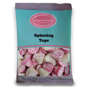 Spinning Tops - A bulk 1kg bag of retro strawberry and cream flavour chocolate candy sweets shaped like spinning tops