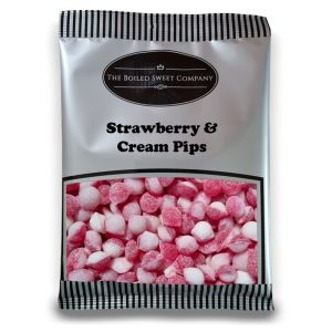 Strawberry and Cream Pips - 1Kg Bulk bag of traditional small strawberry and cream flavour boiled sweets