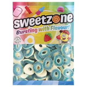 Retro Sweets - A bulk 1kg bag of Sweetzone Blue Raspberry Rings sweets
