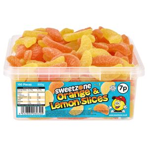 Sweetzone Orange and Lemon Slices in a bulk plastic tub