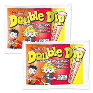 Swizzels Retro Sweets - A pack of 2 double dips! Hard candy dipping sticks with two flavours of sherbet, Orange and Cherry