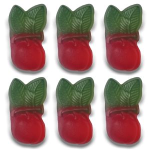 Vegan Cherries, fruit flavour jelly sweets in the shape of a cherry.