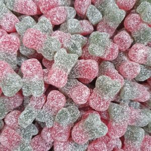 A 2kg bulk bag of fizzy cherry sweets, gummy cherries with a fizzy sour coating.