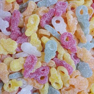 Vegan fruit flavour fizzy sweets shaped like dummies