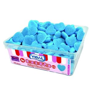 Blue Raspberry flavour jelly sweets shaped like hearts and they paint your mouth blue!