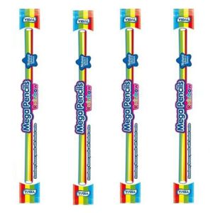Mega Rainbow pencils - A pack of  4 fruit flavour mega pencils with a fondant centre