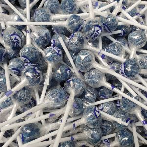 Sour blue raspberry lollies that paint your whole mouth blue!