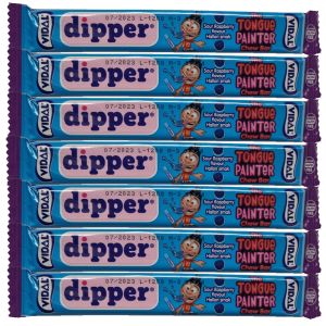 Vidal sour blue raspberry chew bars which paint your mouth blue!