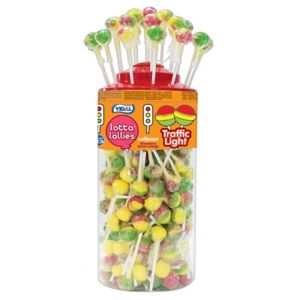 A full jar of 150 traffic light lollipops