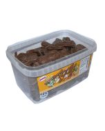 A full tub of chocolate flavour sweets shaped liked tools