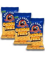 American Sweets - A pack of 3 cheddar flavour andy capps fries, American crisps.