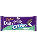 Cadbury dairy milk with a mint flavour filling and biscuit pieces