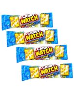 Retro hard candy sweets on a stretchy elastic to look like watches.