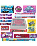 American Candy Hamper Box filled with cherry and berry flavour American sweets