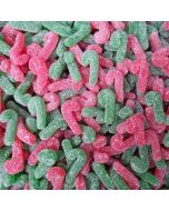 Christmas Sweets - Strawberry flavour gummies sweets shaped like candy canes with a sugar coating