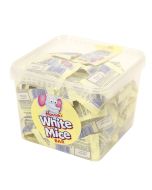 A full tub of creamy white chocolate flavour white mice bars, individually wrapped sweets