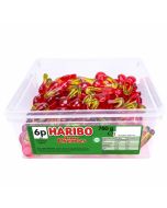 A full tub of Haribo jelly cherry sweets 