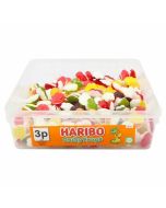 A full tub of Haribo fruity jelly and foam sweets shaped like frogs