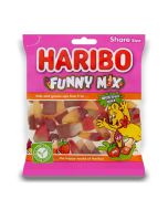 The Haribo Funny Mix is a delicious mix of fruit flavoured gums made with fruit juice! Suitable for vegetarians, this yummy mix comes in a share size bag.