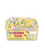 A full tub of Haribo Rhubarb and Custard sweets