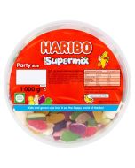 A 1kg bulk tub of Haribo Supermix, fruit and milk flavour gums