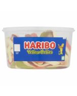 A full tub of Haribo Yellow Bellies, giant jelly snake sweets