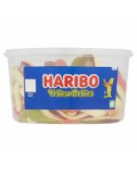 A full tub of Haribo Yellow Bellies, giant jelly snake sweets