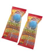 A pack of 2 monster Jawbreakers on a stick, fruit flavour candy sweets with a super sour centre.