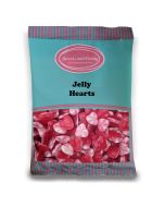 Jelly Hearts - 1Kg Bulk bag of retro fruit flavour jelly sweets shaped like hearts, with a pink and white swirled back.