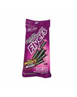 A 90g bag of maxillin liquorice and blackcurrant flyers, liquorice sweets with a sherbet centre