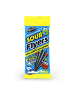 A 75g bag of Maxillin sour liquorice flyers sweets