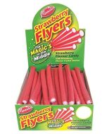 A full box of strawberry flavour liquorice flyers with a sherbet centre