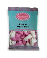 Pink and White Mice - A bulk 1kg bag of retro strawberry and cream flavour chocolate candy sweets shaped like mice