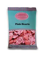 Pink Hearts - A bulk 1kg bag of retro strawberry flavour chocolate candy sweets shaped like hearts
