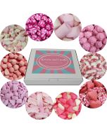 A variety of pink sweets in our Sweets and Candy hamper box.